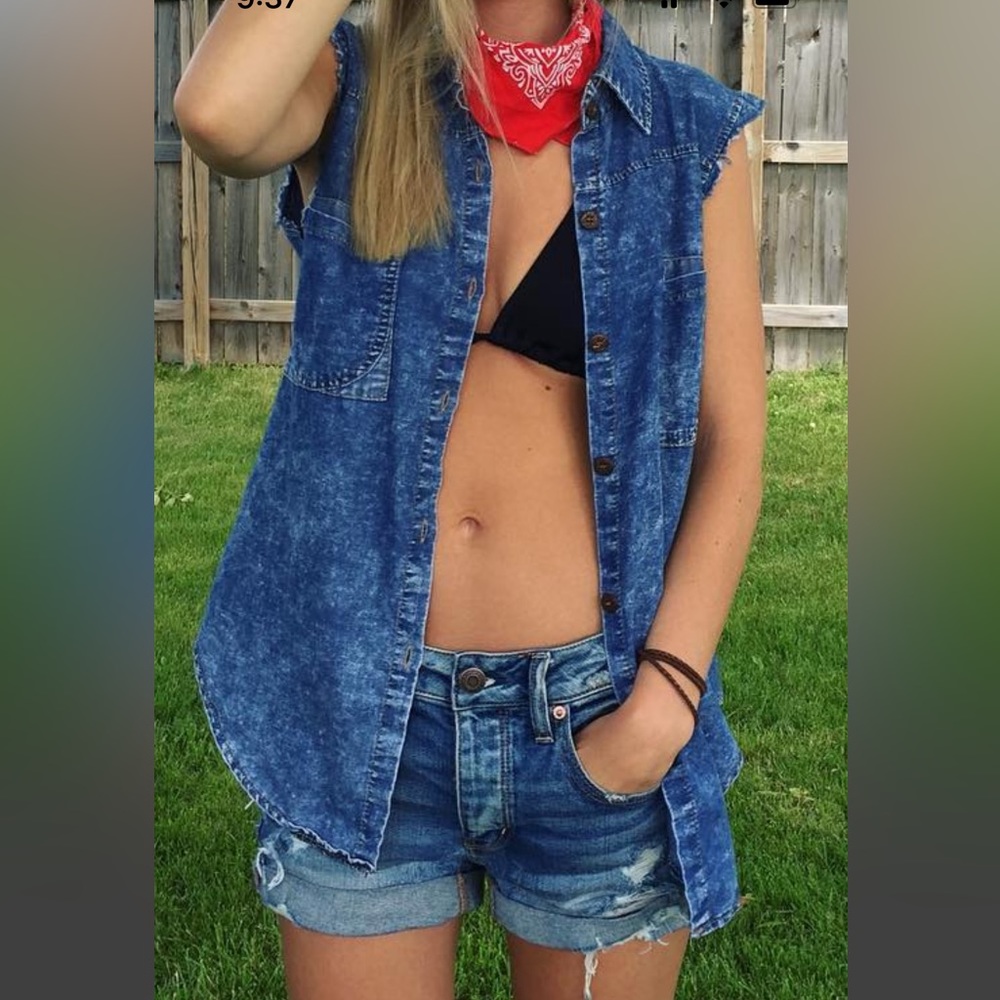 Distressed Denim Cutoff Vest